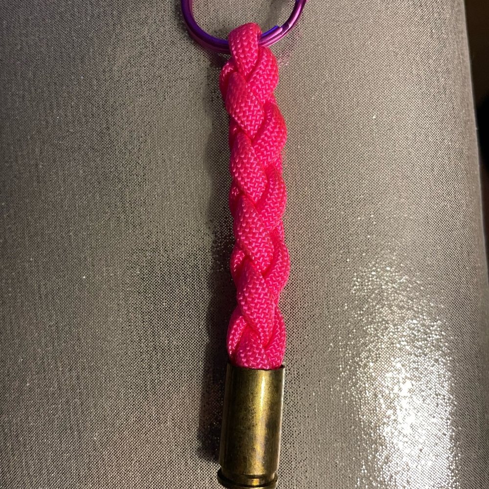 Braided Pink Keychain with Brass Accent